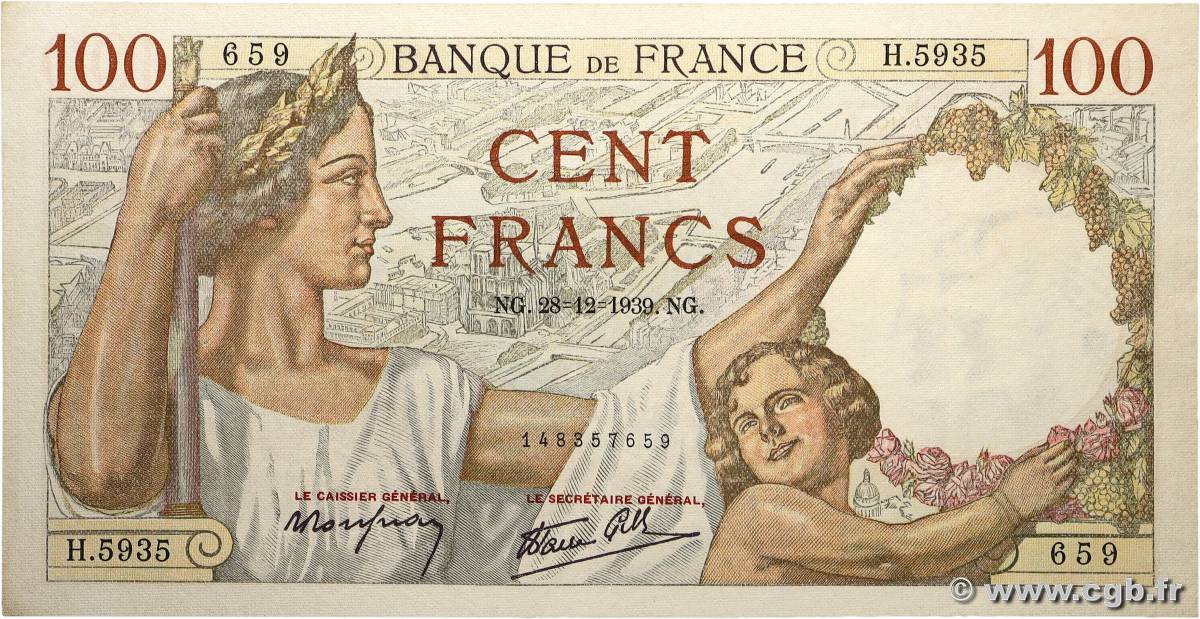 100 Francs SULLY FRANCE  1939 F.26.19 TTB+