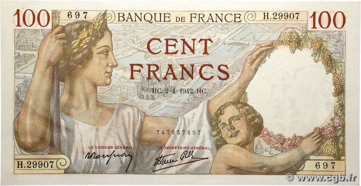 100 Francs SULLY FRANCIA  1942 F.26.69 FDC