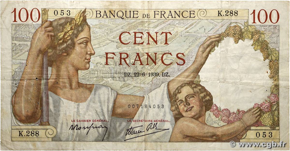 100 Francs SULLY FRANCE  1939 F.26.03 TB