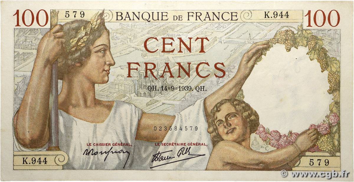 100 Francs SULLY FRANCE  1939 F.26.06 pr.SUP