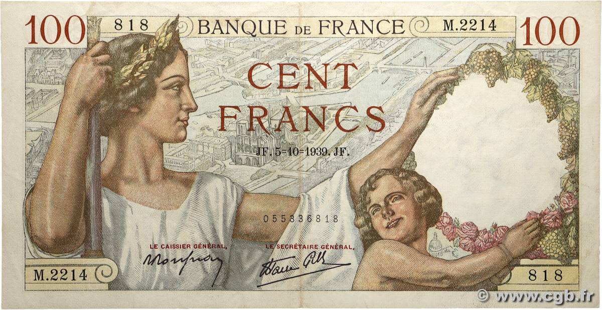 100 Francs SULLY FRANCE  1939 F.26.09 TTB+