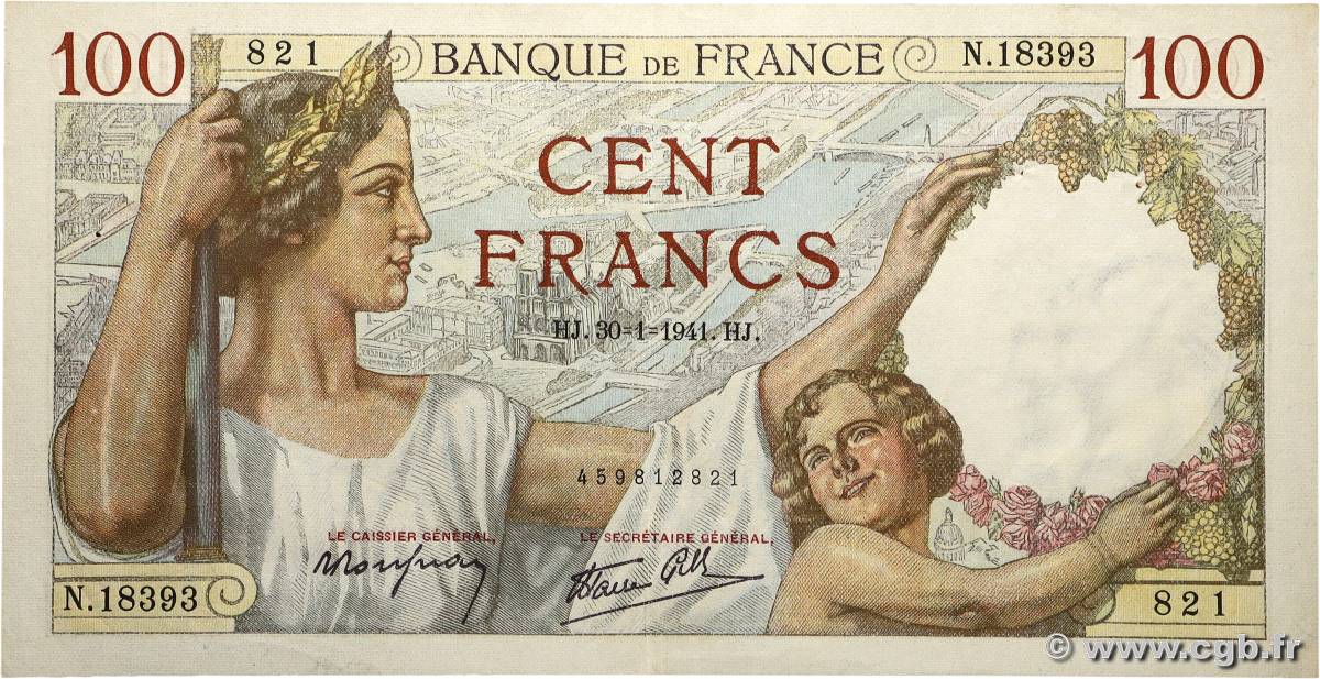 100 Francs SULLY FRANCE  1941 F.26.45 pr.SUP