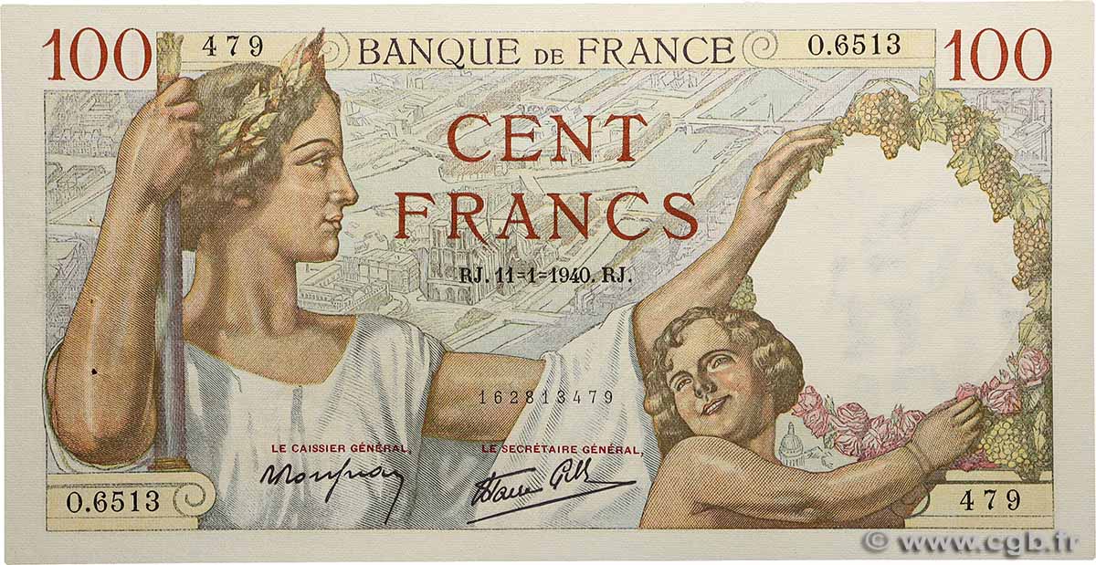 100 Francs SULLY FRANKREICH  1940 F.26.20 fST