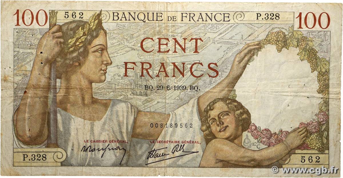 100 Francs SULLY FRANCE  1939 F.26.04 B+