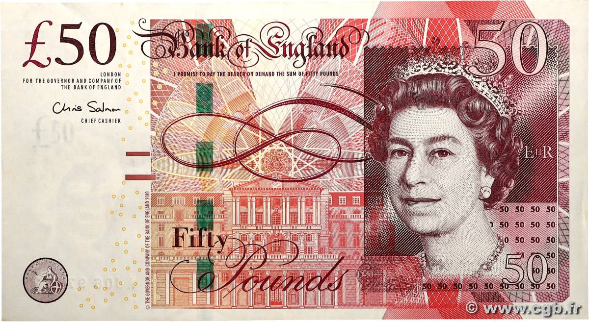 50 Pounds ENGLAND  2010 P.393a VF