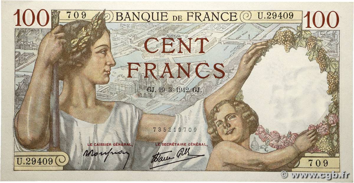 100 Francs SULLY FRANCE  1942 F.26.68 pr.NEUF