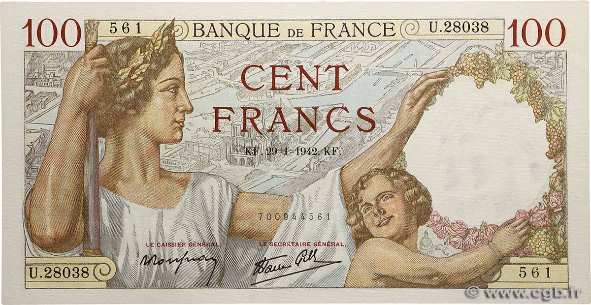100 Francs SULLY FRANKREICH  1942 F.26.65 fST+