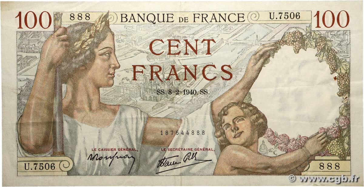 100 Francs SULLY Numéro spécial FRANCE  1940 F.26.22 TTB