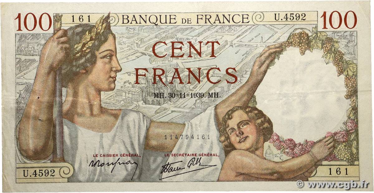 100 Francs SULLY FRANCE  1939 F.26.16 TTB