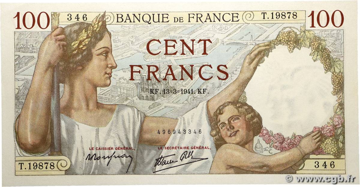 100 Francs SULLY FRANCE  1941 F.26.48 pr.NEUF