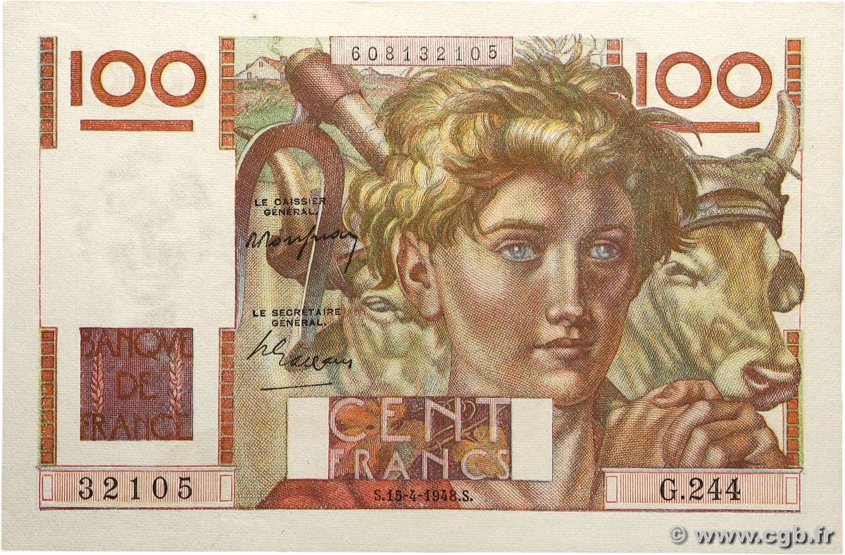 100 Francs JEUNE PAYSAN FRANCE  1948 F.28.17 pr.SPL
