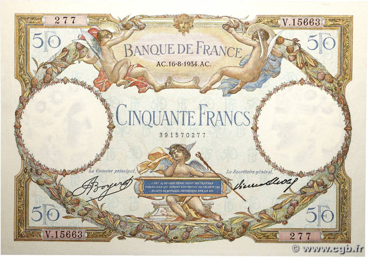 50 Francs LUC OLIVIER MERSON type modifié FRANCE  1934 F.16.05 SUP+