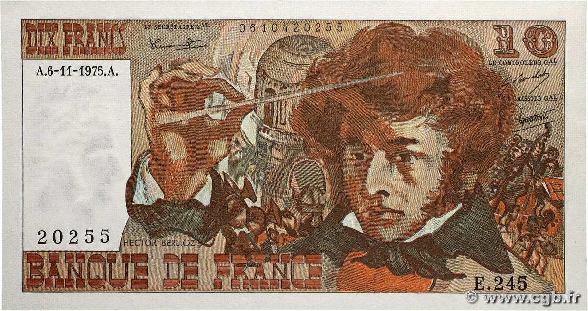 10 Francs BERLIOZ FRANCE  1975 F.63.14 UNC-