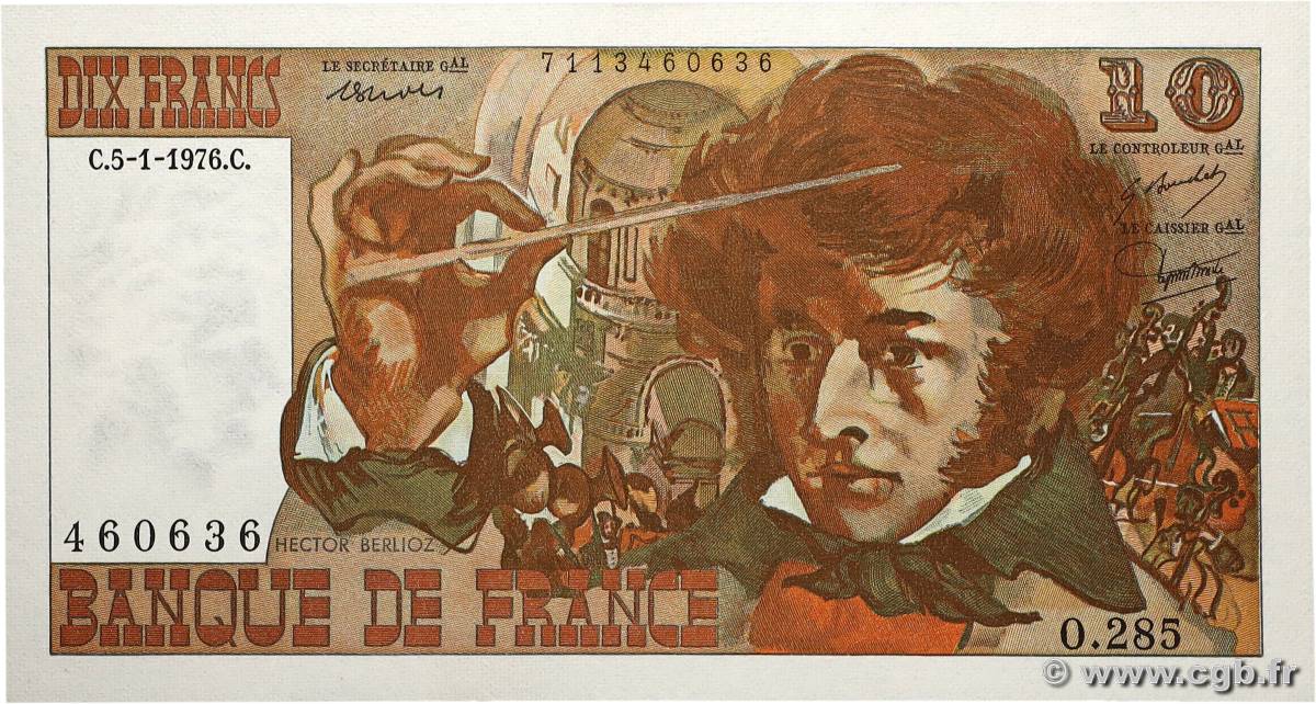 10 Francs BERLIOZ FRANCE  1976 F.63.17 UNC-