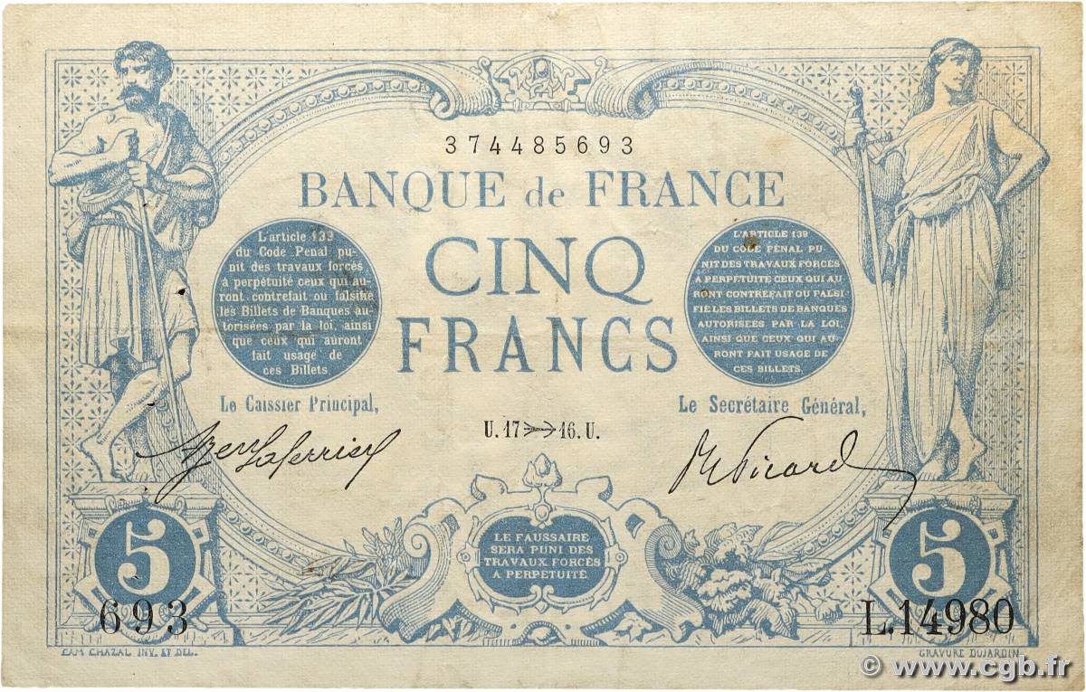 5 Francs BLEU FRANCE  1916 F.02.45 TTB