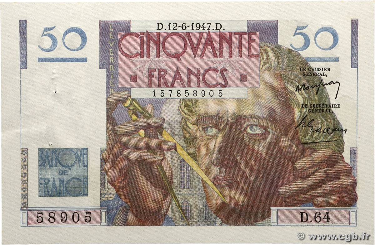 50 Francs LE VERRIER FRANCE  1947 F.20.08 SPL