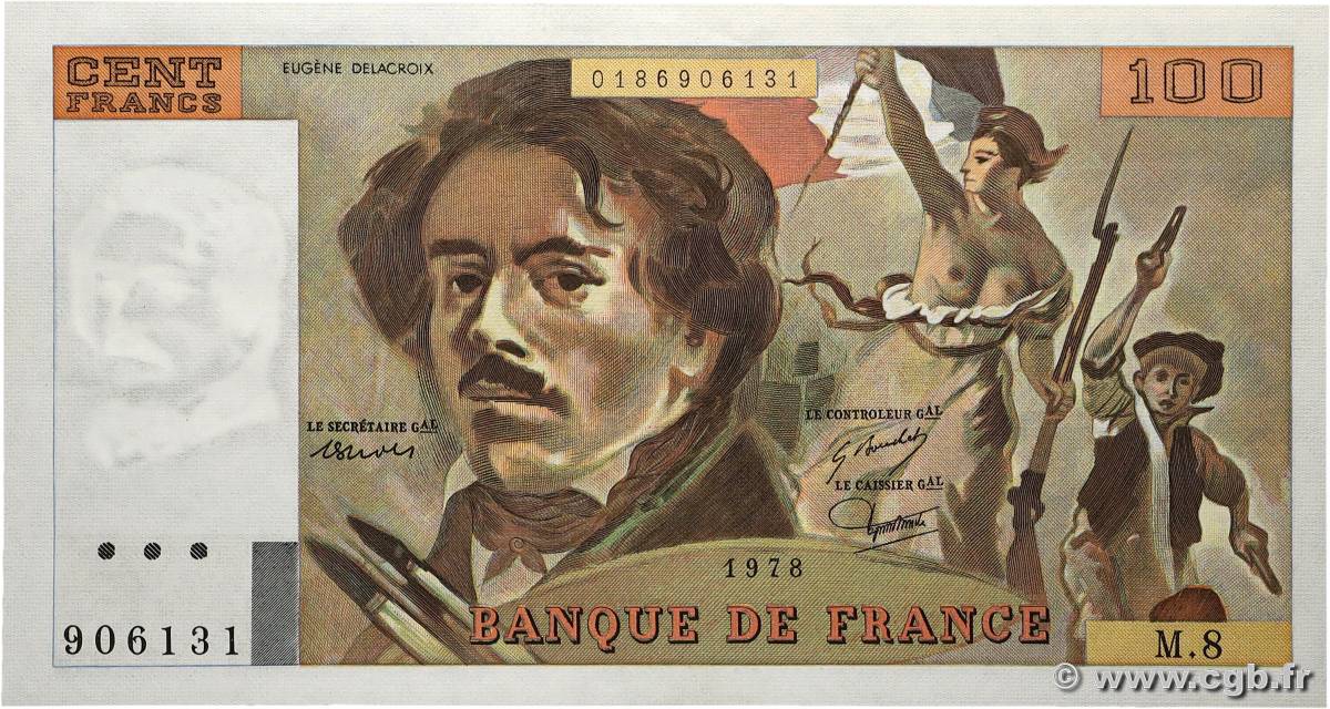 100 Francs DELACROIX modifié FRANCE  1978 F.69.01e pr.NEUF