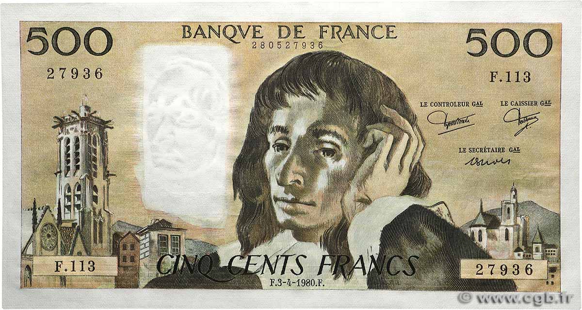 500 Francs PASCAL FRANCE  1980 F.71.21 UNC