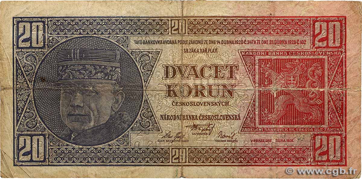 20 Korun TSCHECHOSLOWAKEI  1926 P.021a S