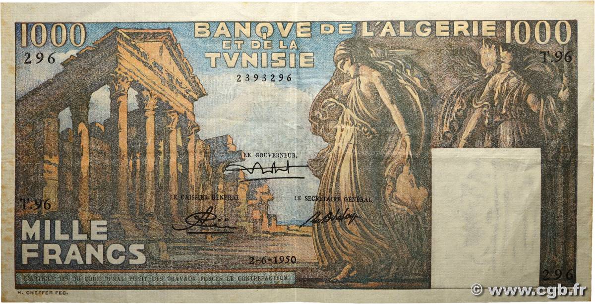 1000 Francs TUNISIE  1950 P.29a TTB+
