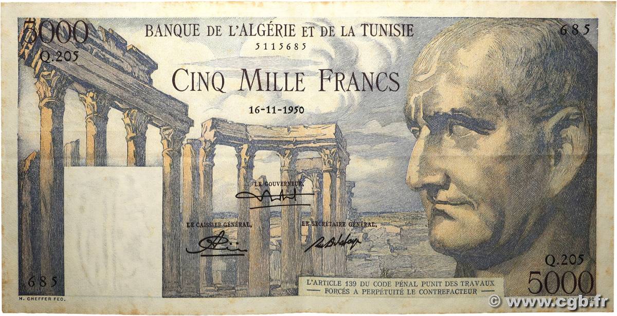 5000 Francs TUNISIE  1950 P.30 TTB+