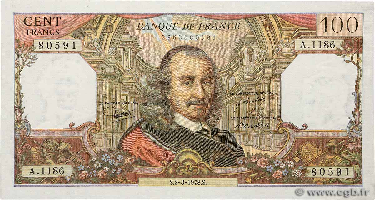 100 Francs CORNEILLE FRANKREICH  1978 F.65.62 fST