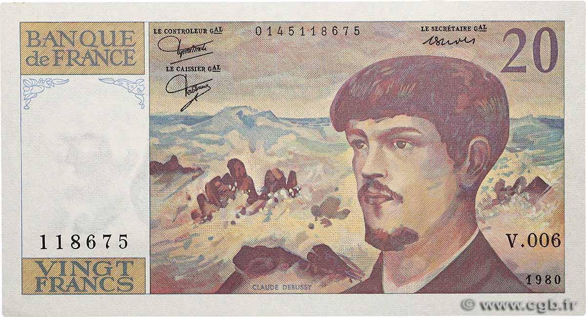 20 Francs DEBUSSY FRANKREICH  1980 F.66.01 fST+