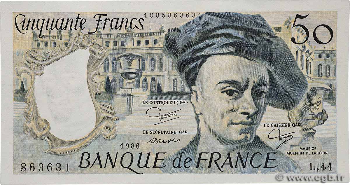 50 Francs QUENTIN DE LA TOUR FRANKREICH  1986 F.67.12 fST+