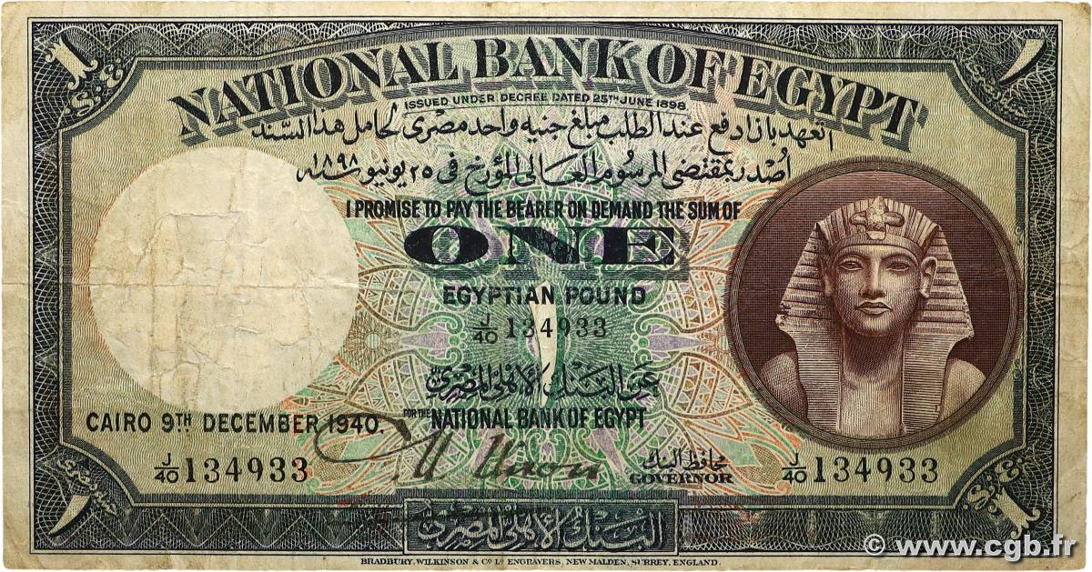 1 Pound ÉGYPTE  1940 P.022b B+