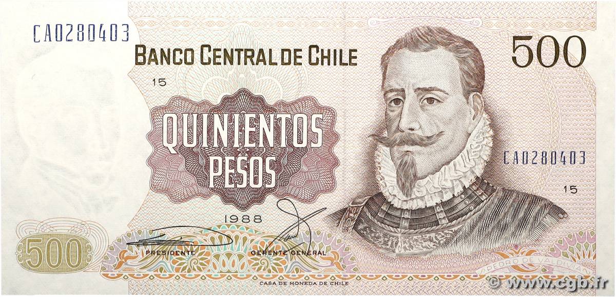 500 Pesos CHILI  1988 P.153b pr.NEUF