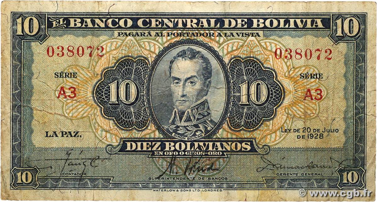 10 Bolivianos BOLIVIE  1928 P.130 B+