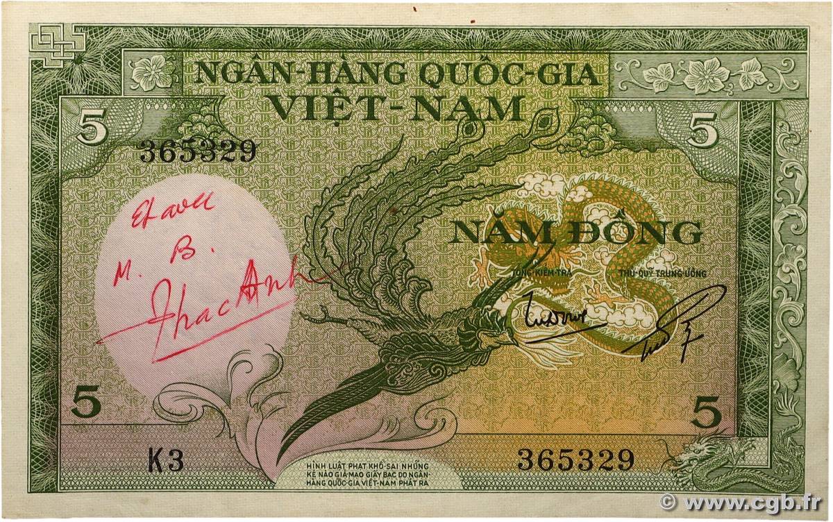 5 Dong VIET NAM SUD  1955 P.02a TTB