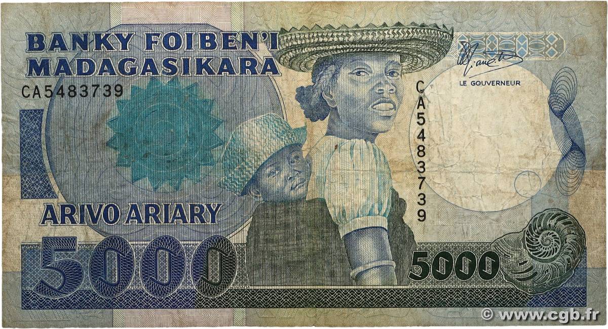 5000 Francs - 1000 Ariary MADAGASKAR  1988 P.073a S