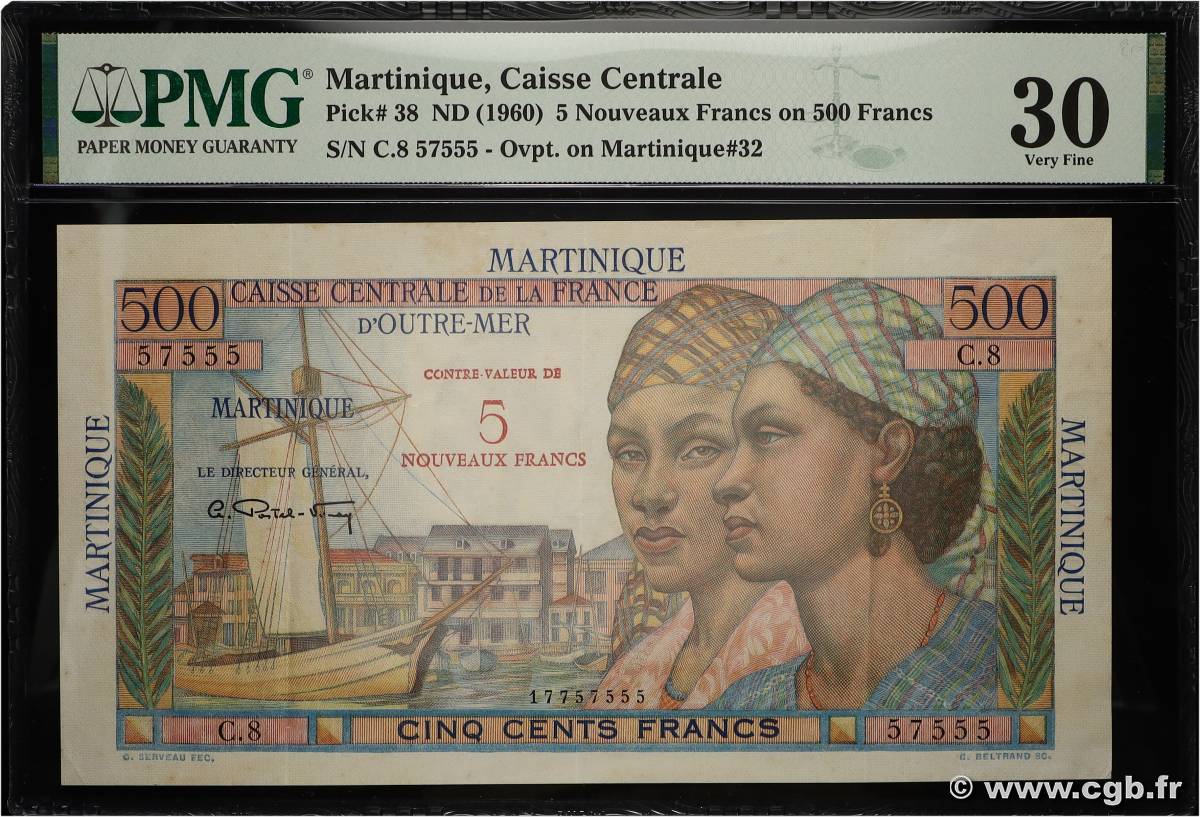 5 NF sur 500 Francs Pointe à pitre Numéro spécial MARTINIQUE  1960 P.38 TTB