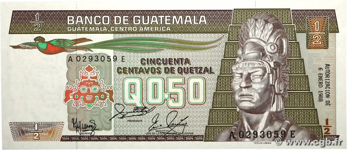 1/2 Quetzal GUATEMALA  1988 P.065 NEUF