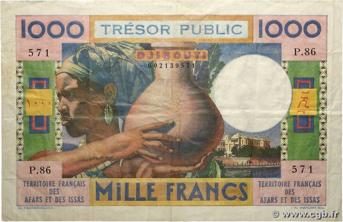 1000 Francs FRENCH AFARS AND ISSAS  1974 P.32 F+