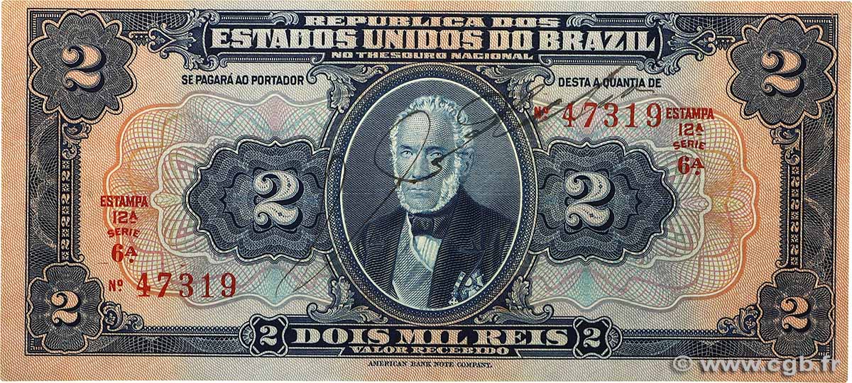 2 Mil Reis BRASILIEN  1919 P.014 fVZ