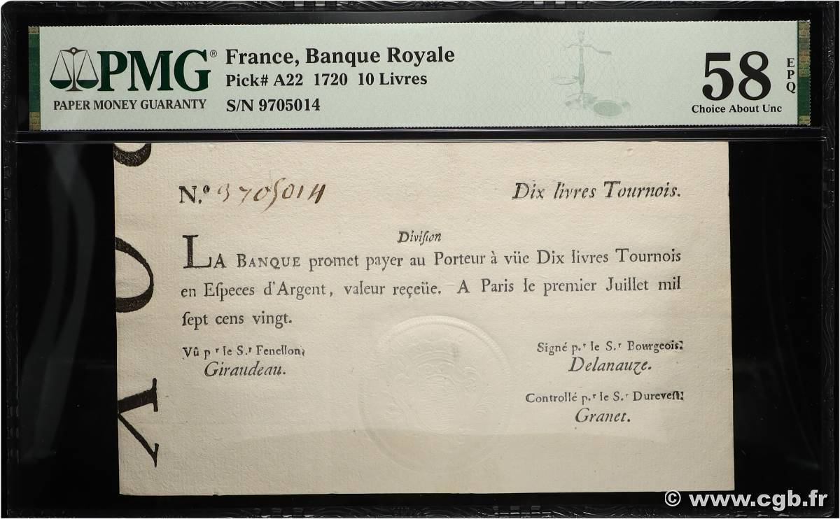 10 Livres Tournois typographié FRANKREICH  1720 Dor.22 fST