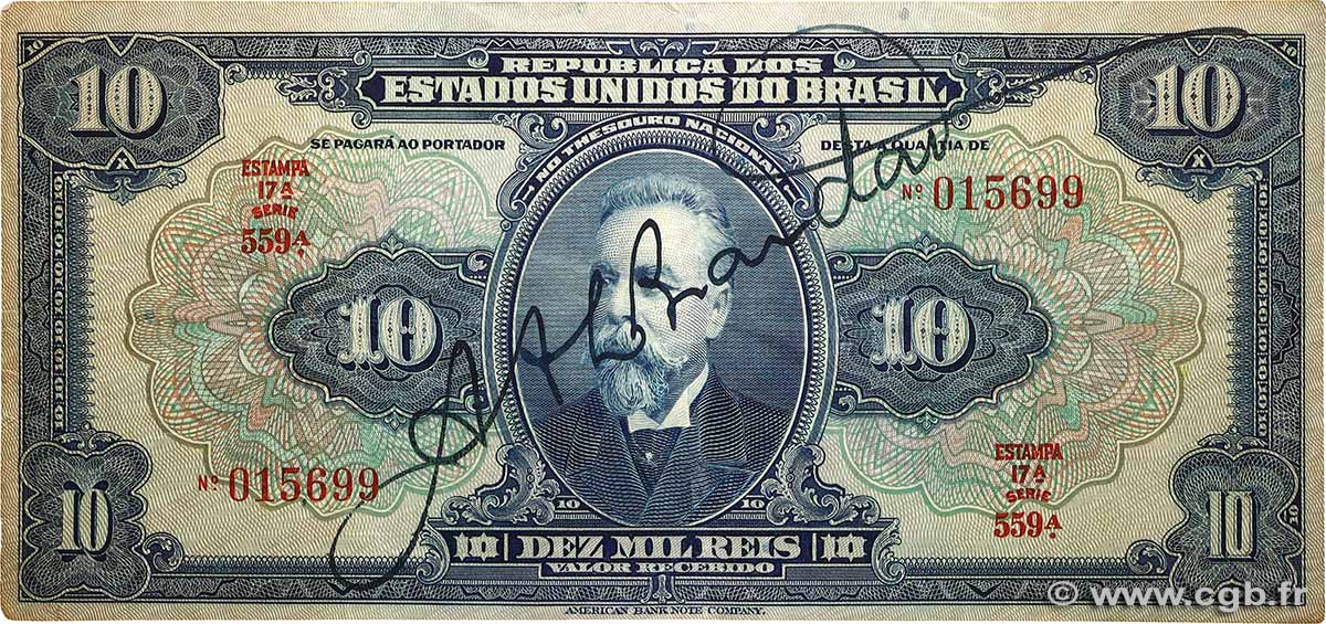 10 Mil Reis BRAZIL  1931 P.039 F+