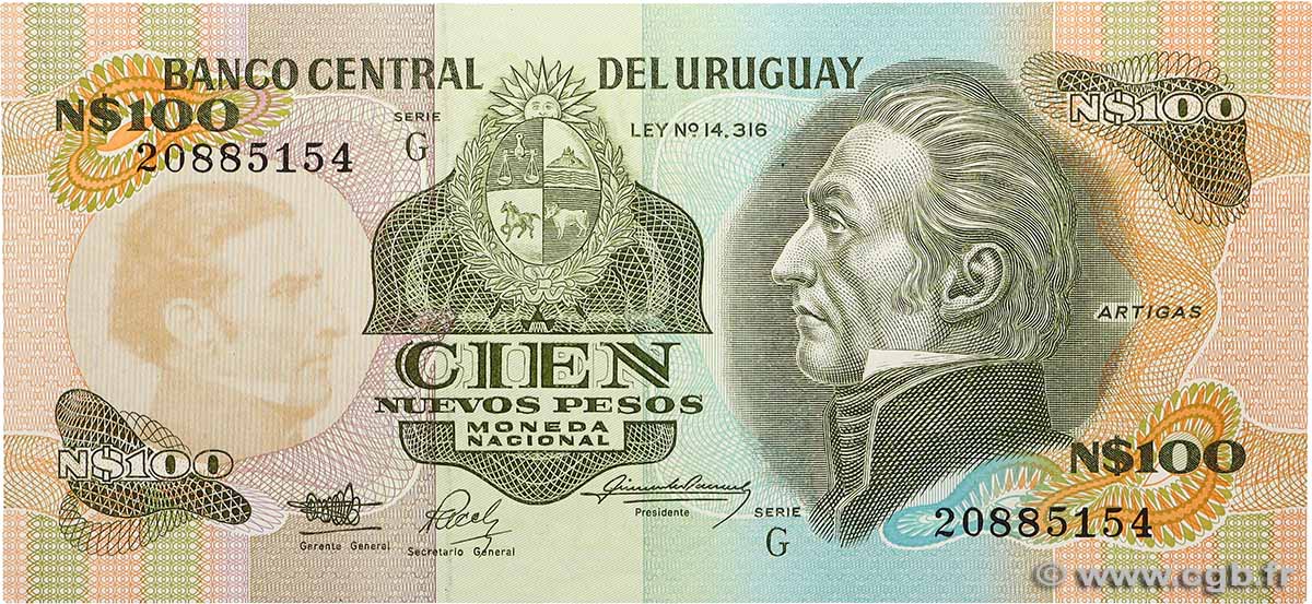 100 Nuevos Pesos URUGUAY  1987 P.062A fST+