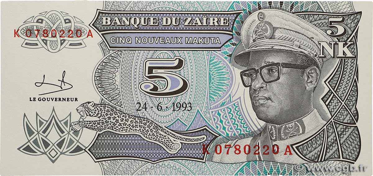 5 Nouveaux Makuta ZAÏRE  1993 P.48a ST