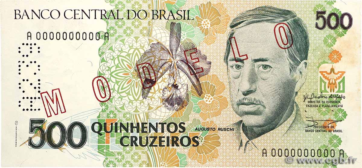 500 Cruzeiros Spécimen BRÉSIL  1990 P.230s pr.NEUF