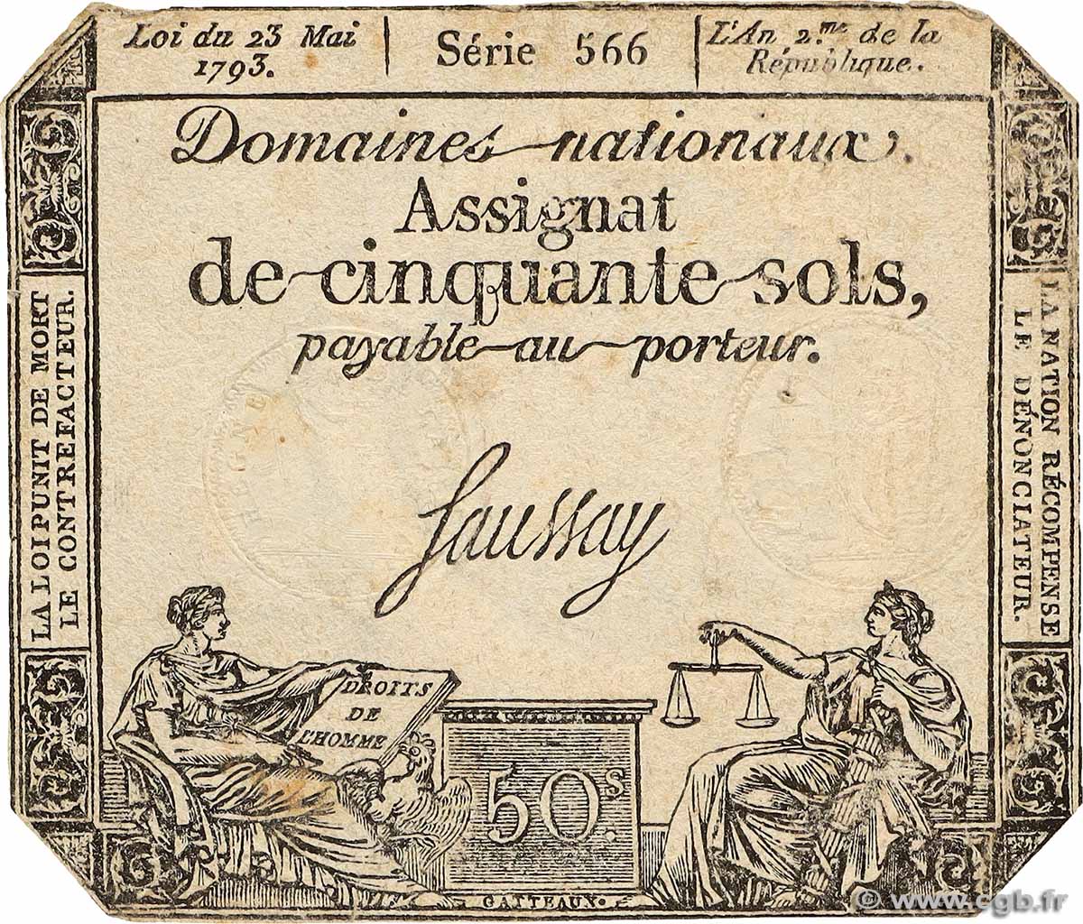 50 Sols variété FRANKREICH  1793 Ass.42b fSS