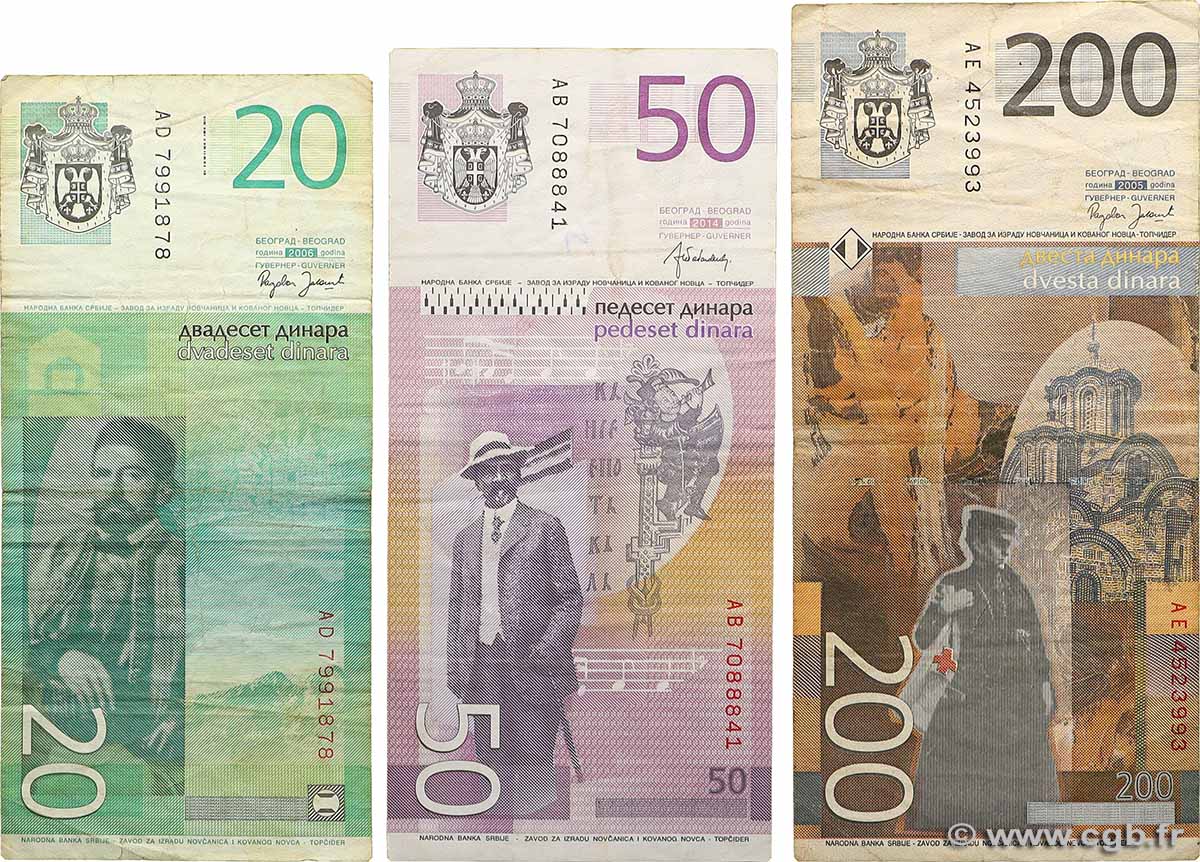 20,50 ET 200 dinars Lot SERBIEN  2006 P.47, P.56b et P.42a S