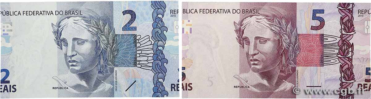 2 et 5 Reais Fauté BRASILIEN  2010 P.252e et P.253a ST
