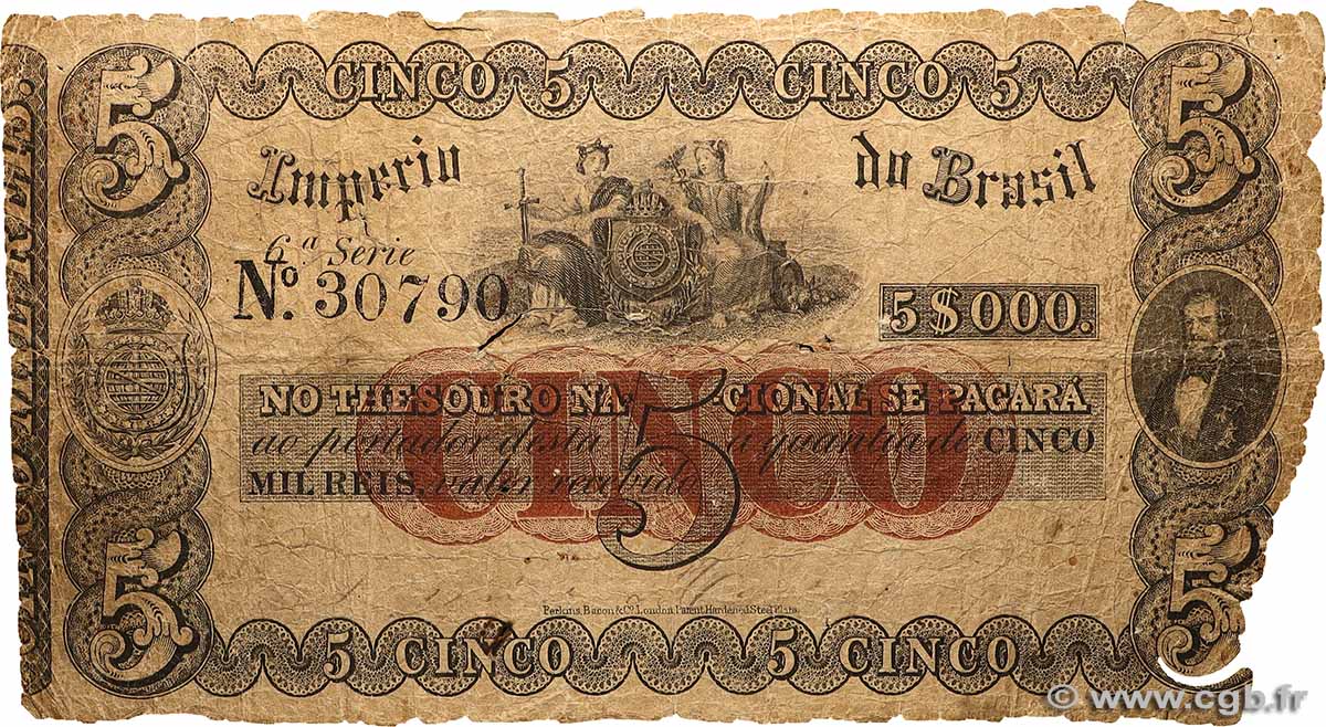 5 Mil Reis BRAZIL  1860 P.A237 G