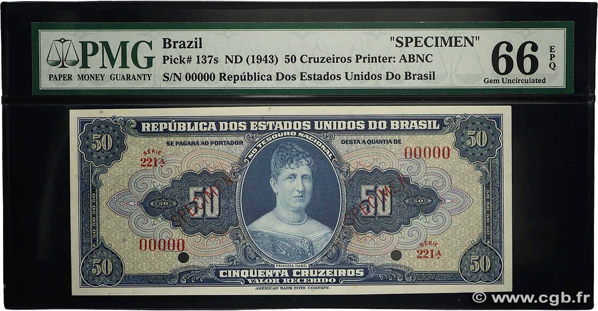 50 Cruzeiros Spécimen BRASIL  1943 P.137s FDC