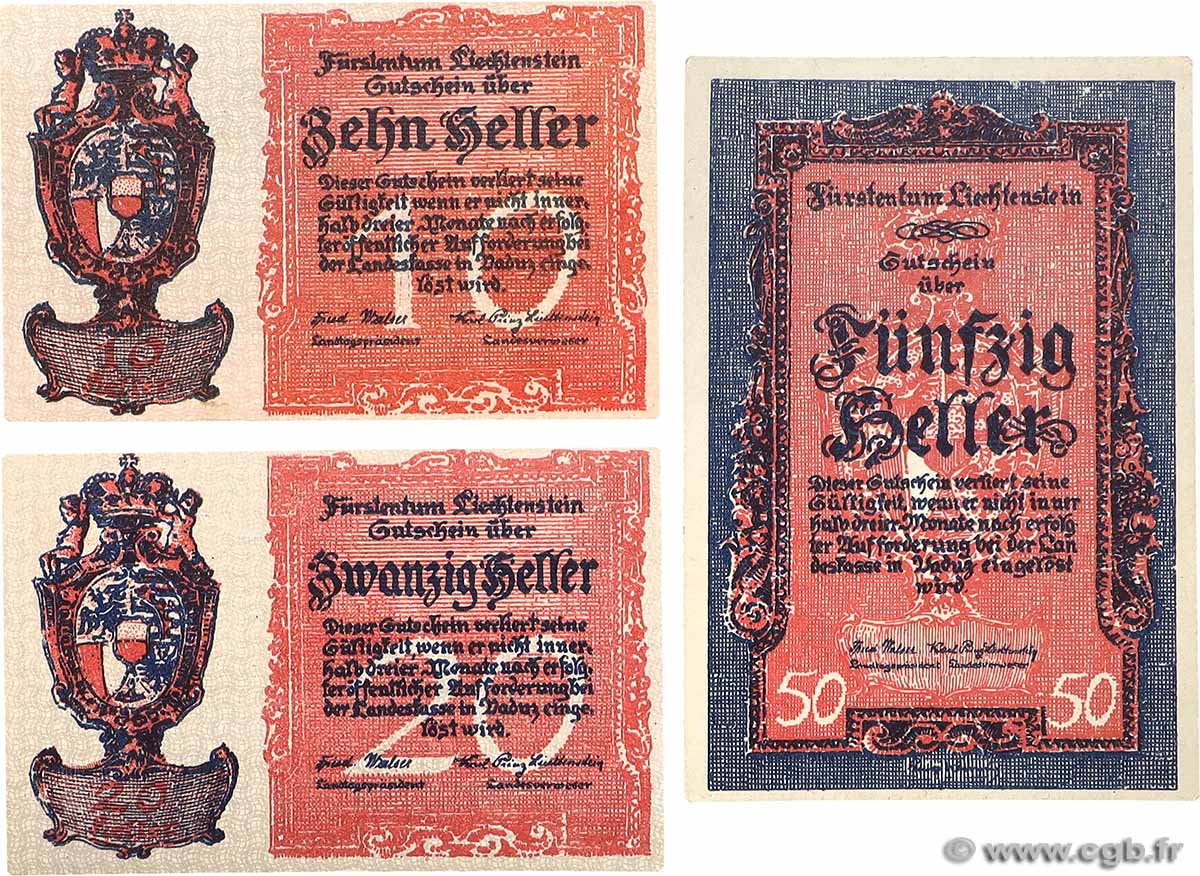 10, 20 et 50 Heller Lot LIECHTENSTEIN  1920 P.01, 02 et 03 fST+