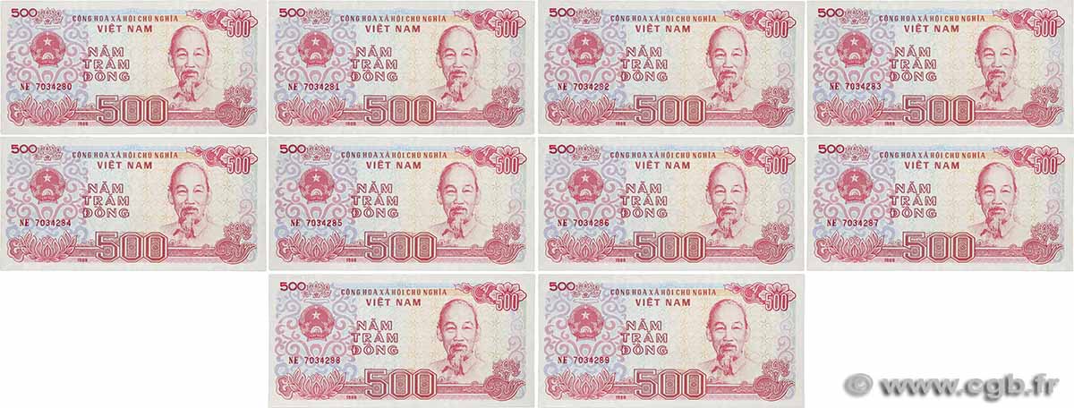 500 Dong Consécutifs VIETNAM  1988 P.101a fST+