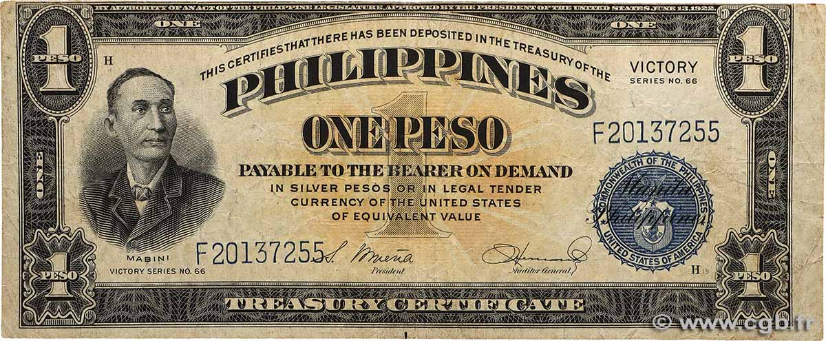 1 Peso PHILIPPINEN  1949 P.094 SS